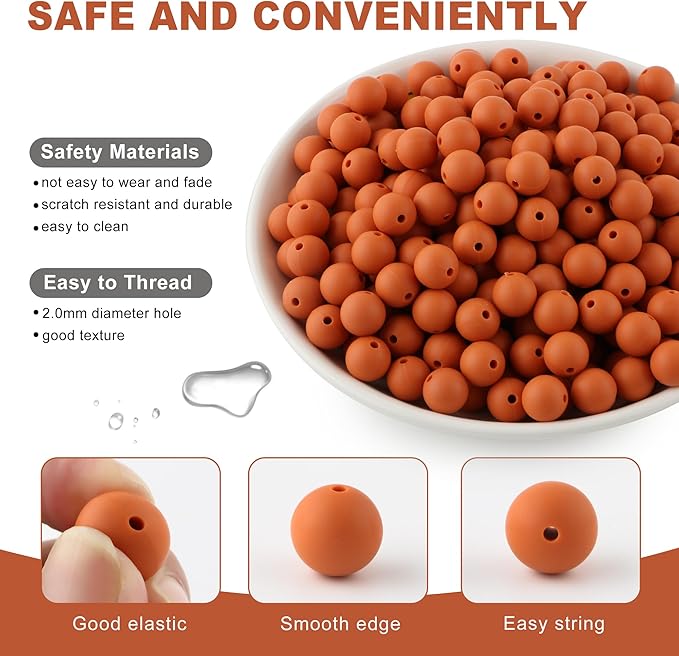160Pcs 12mm Silicone Beads for Keychain Making Bracelet Necklace, Bulk Round Silicone Beads for Pens(Rust Brown)