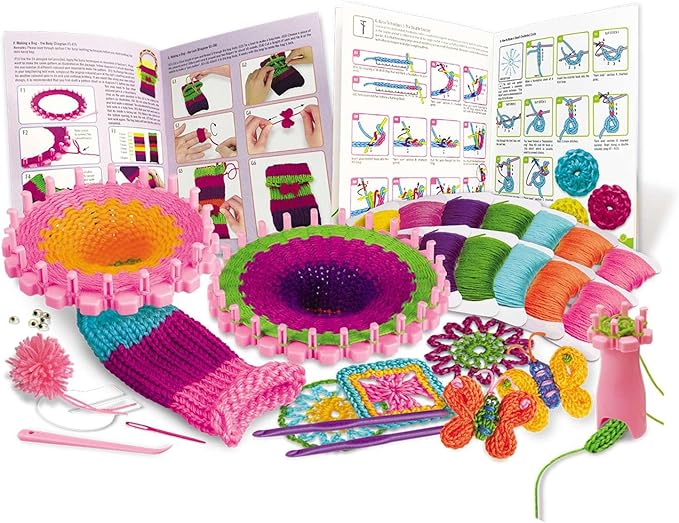 4M Knitting & Crochet Kit for Kids Ages 8-12 – Learn to Knit with French Knitting Reel, Crochet Hooks, Yarn, Scarf & Handbag Projects, Beginner Craft Set for Girls and Boys, STEM Arts & Crafts Gift