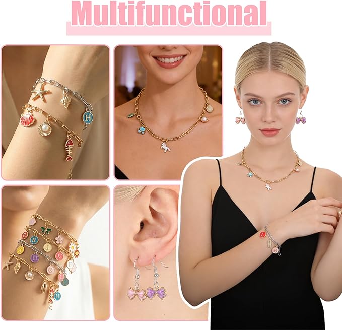 Yuanan 379 PCSCharm Bracelet Making Kit, DIY Charm Bracelet Kit Chain Bracelets Making Kits Including Paperclip Chain Bracelets Charms Jump Rings Pliers Tools for Women Crafts Gift