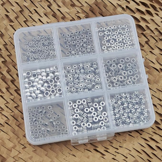 INSPIRELLE 450 Pieces Antique Silver Spacer Beads 4~5mm Metal Alloy Heishi Flat Rondelle Loose Beads for Bracelet Necklace Earring Jewelry Making