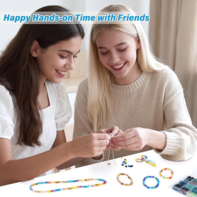 XSEINO About 1200pcs 6mm Crack Glass Beads Bracelet Making Kit,24 Assorted Crackle Oceanic Blue Series Colorful Crystal Beads for Bracelet,Jewelry Making,DIY Crafts,Friendship Bracelets
