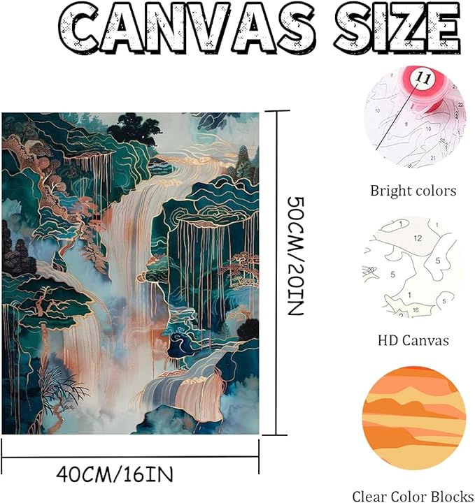 Mosaflare Paint by Numbers for Adults Beginner, Waterfall Green Landscape Adult Paint by Number Kits on Canvas, DIY Acrylic Oil Easy Painting by Numbers for Home Wall Decor 16X20 inch (Without Frame)