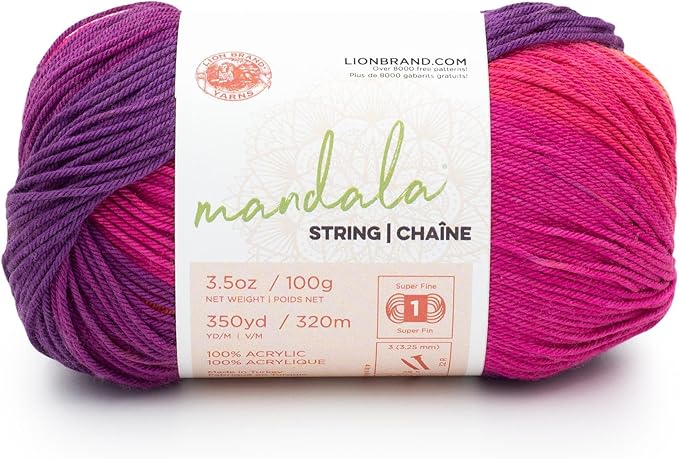 Lion Brand Yarn, Mandala String, Fingering Yarn for Knitting and Crochet, Beats, 1 Pack