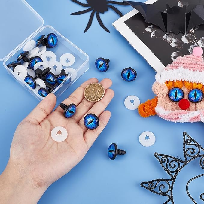 PH PandaHall 20 Sets Glow in The Dark Safety Eyes, 20mm Luminous Plastic Safety Craft Eye Dragon Eye Cabochons Crochet Eyes with Washer for Crochet Stuffed Animal Teddy Bear Halloween Decor, Blue