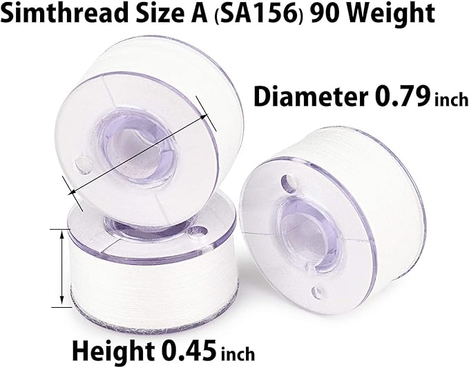 Simthread 144pcs White 90 Weight WT(60S/2) Prewound Bobbins Thread Size A Class 15 Plastic Sided Compatible with Brother Babylock Embroidery Thread Sewing Thread Machine DIY