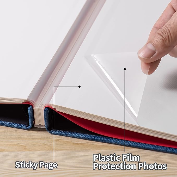 Large Photo Album Self Adhesive 4x6 8x10 10x12 13"x12.8" Magnetic Scrapbook Album 12.6"x11" Inch 40 Pages Linen Cover DIY Photo Album with A Metallic Pen and DIY Stickers(Blue)