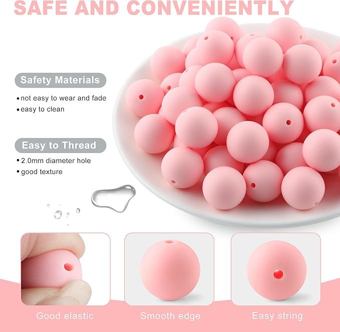 65Pcs 19mm Silicone Beads for Keychain Making Bracelet Necklace, Bulk Round Silicone Beads for Pens(Candy Pink)