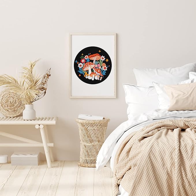 Louise Maelys Mushroom Embroidery Kits for Beginners with Art Night Pattern,Adults Starter Cross Stitch Kit DIY Needlepoint