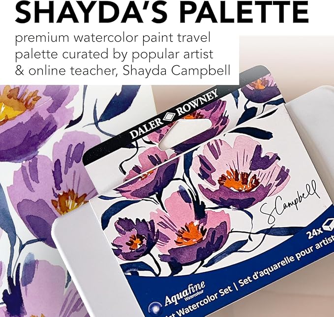 Daler-Rowney Aquafine Watercolor Paint Set, Shayda Campbell Artist Palette, Plastic Travel Set, 24 Half Pans, Assorted Colors, 1 Count