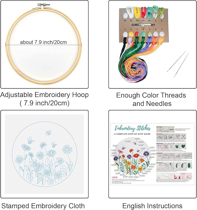 Louise Maelys Embroidery Kits for Beginners,Cross Stitch Kit for Adults,DIY Needlepoint with Daisy Flowers Pattern