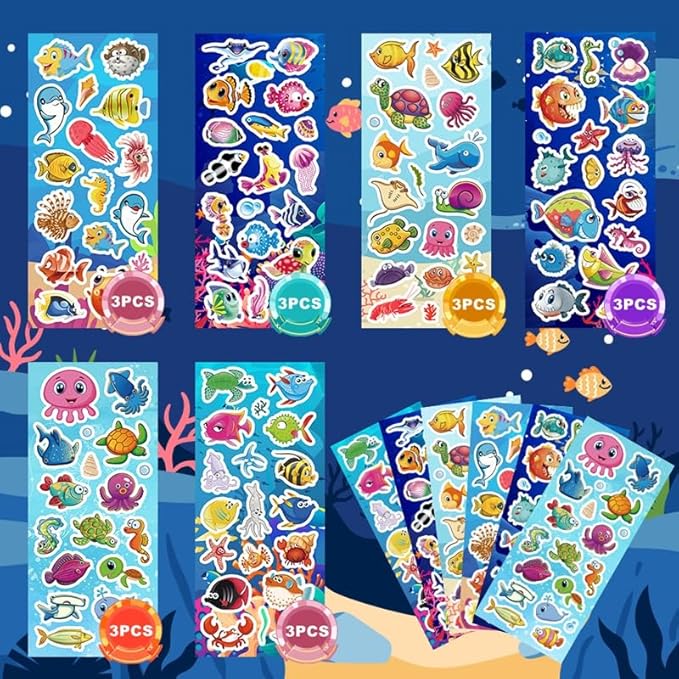 36 sheets ocean stickers for kids, 700+ under the sea fish animal stickers for scrapbooking, water bottles, kids party favors,crafts decorations