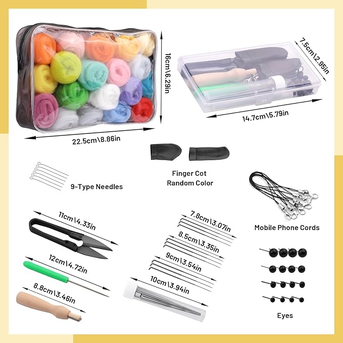 SOCNITC 45 Colors Needle Felting Kits for Beginners, Needle Felting Supplies with Tools, Felt Starter Kits with Needles, Storage Bag for DIY Handcrafts Decoration