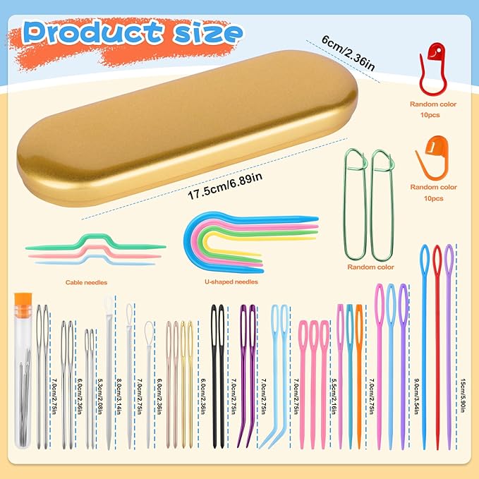 UzecPk 59PCS Yarn Needles Set, Darning Needles Kit, Big Eye Blunt Needles Kit with Bent Tapestry Knitting Needle Plastic Sewing Weaving Needle Threaders Stitch Markers for Crochet Sewing