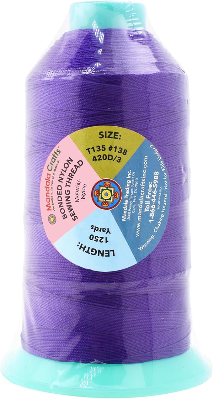 Mandala Crafts Size 138 420D T135 Bonded Nylon Thread - Violet 1250 YDs Tex 135 Heavy Duty Sewing Threads for Leather, Jeans, Weaving, Outdoor Marine Upholstery