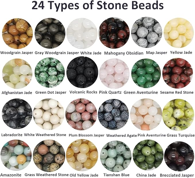 500pcs 8mm Natural Round Stone Beads Gemstone Beading Loose Gemstone Beads Hole Size 1mm DIY Smooth Beads for Bracelet Necklace Earrings Jewelry Making,Box Packed (24 material-8mm)