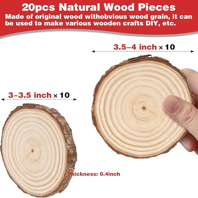 Collabell Christmas Ornament Craft Kit - 20Pcs Natural Round Wood Slices with Painting Supplies for Family, Make Your Own Wood Xmas Tree Decorations, DIY Homemade Wooden Ornaments & Holiday Decor