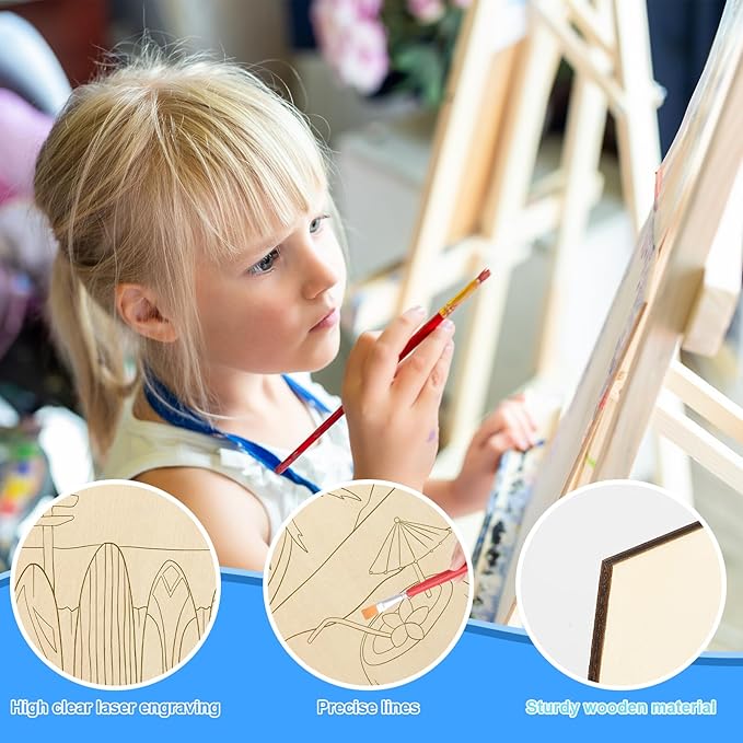 COCHIE 10 Pieces Large Summer Unfinished Wood Crafts to Paint for Adults, Bulk Predrilled Wooden Ornaments for Painting, Beach Paintable Wood Slices Craft Supplies with Ropes