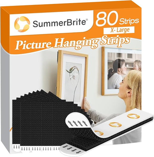 XL Picture Hanging Strips Heavy Duty, 80 Strips Damage Free Removal Picture Hangers for Wall, Sticky Hook & Loop Adhesive Strips for Poster/Picture/Home/Office, 40 Pairs/X-Large, Black
