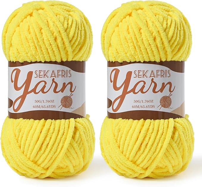 2 Pack Fluffy Velvet Yarn for Crocheting，Baby Blanket Yarn for Crocheting Soft，100g(131yds) Amigurumi Yarns，Plush Chenille Crochet Yarns，Puzzle Yarn for Crochet Weaving Craft(2 Yellow)