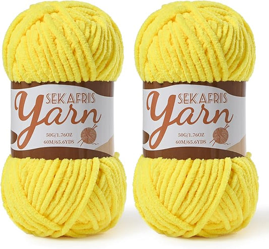 2 Pack Fluffy Velvet Yarn for Crocheting，Baby Blanket Yarn for Crocheting Soft，100g(131yds) Amigurumi Yarns，Plush Chenille Crochet Yarns，Puzzle Yarn for Crochet Weaving Craft(2 Yellow)