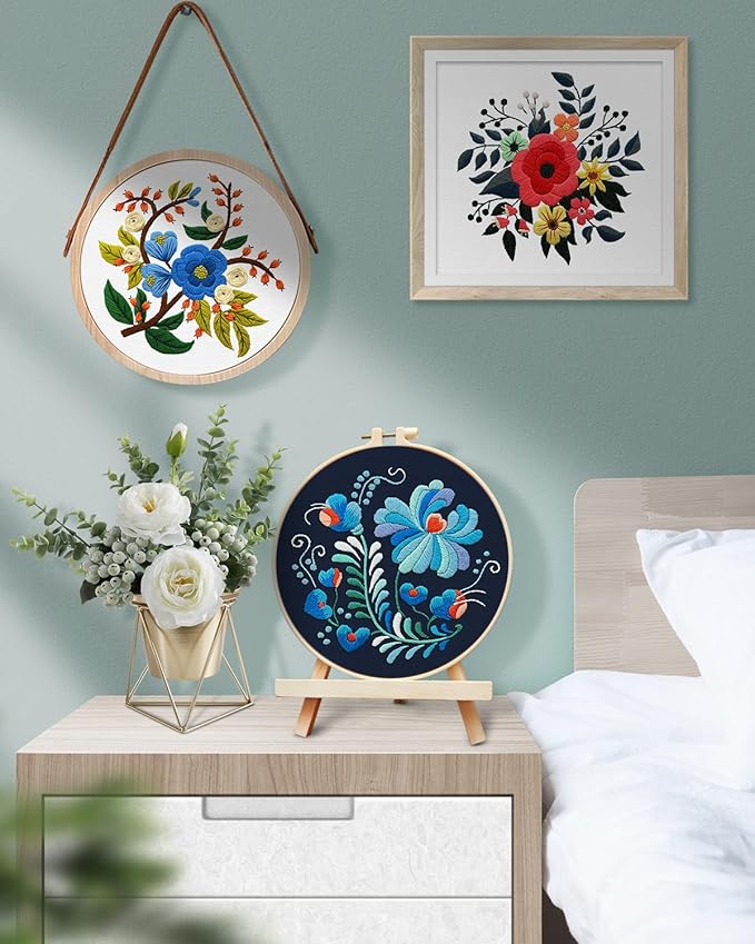 TINDTOP 3 Sets Embroidery Kit for Adults, Floral Embroidery Practice Kit for Beginners Include Embroidery Cloth Hoops Threads for Craft Lover Hand Stitch with Embroidery Skill Techniques