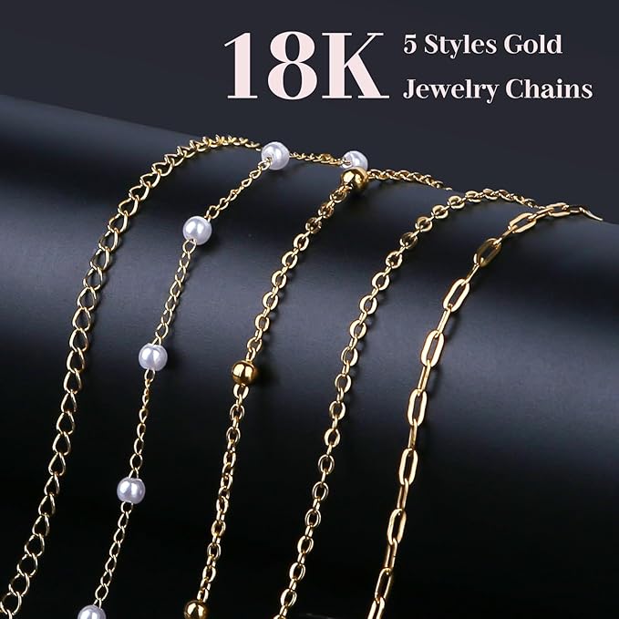 Ecoofor 18K Gold Jewelry Making Kit with Gift Box - 16.6ft 5 Rolls DIY Bracelet & Necklace Chains with 136 Pendants, Jump Rings, Lobster Clasps, Jewelry Pliers & Charm Making Kit, Christmas Gift