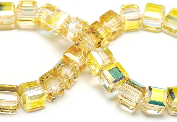 8mm Sparkle Cube Crystal Beads for Jewelry Making - Faceted Spacer Beads for Bracelets(94-100pcs, Glistening Gold)