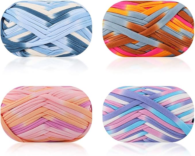 iSuperb 4 Pack Knitting Yarn Colorful Cloth T-Shirt Yarn Fabric Crochet Cloth for DIY Knitted Art Basket Bag - 400g