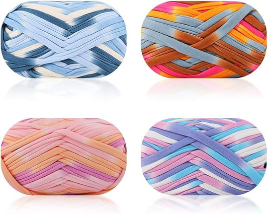 iSuperb 4 Pack Knitting Yarn Colorful Cloth T-Shirt Yarn Fabric Crochet Cloth for DIY Knitted Art Basket Bag - 400g