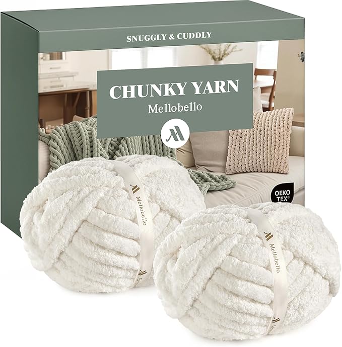 Jumbo Chenille Chunky Yarn for Crocheting - Super Bulky Fluffy Chunky Yarn for Hand Knitting - Extra Thick Soft Blanket Big Yarn 2 Jumbo Pack (27yds,8 oz Each Skein)