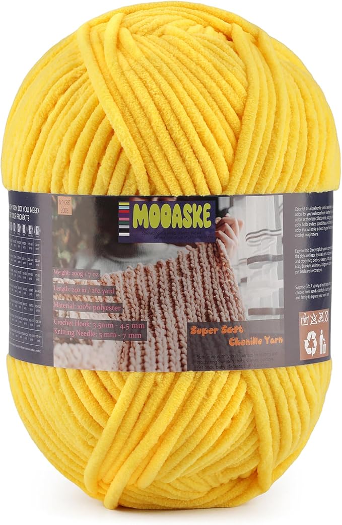 Chunky Velvet Yarn for Crocheting & Knitting, 7.05oz 262.4yd Super Soft Chenille Plush Yarn, Bulk Thick Yarns for Baby Blankets, Amigurumi, Scarves | 20 Colors (1, Golden Yellow)