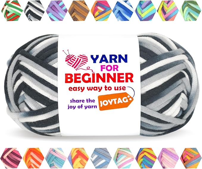 50g Rainbow Beginner Crochet Yarn for Crocheting and Knitting Multicolor Cotton Crochet Yarn for Beginners Easy Yarn for Beginners(Black Grey Tone)