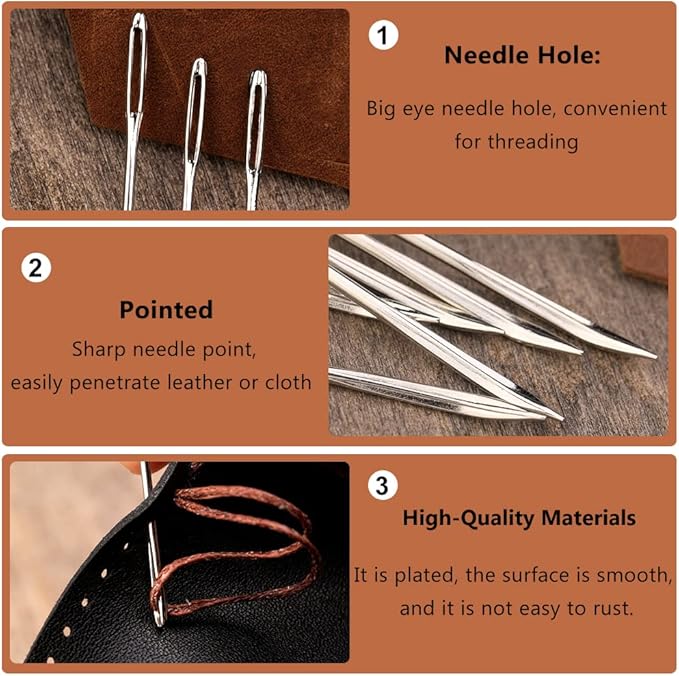 20 Pcs Leather Sewing Needles,Heavy Duty Sewing Needles Kit Include Curved Leather Needle,Sack Needle,Hand Sewing Needle,Leather Needles for Upholstery,Leather Craft,Carpet Canvas Repair