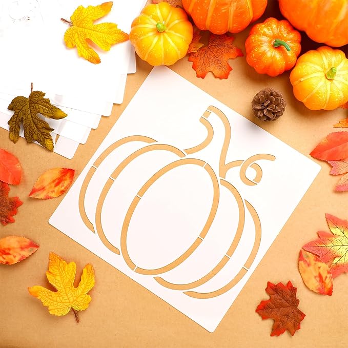 14 Pieces Fall Pumpkin Stencils for Doormat Painting Hello Pumpkin Welcome Maple Leaf Word Stencils Kit for Craft Thanksgiving Reusable Polyester Film Template with Open Ring for DIY Decor