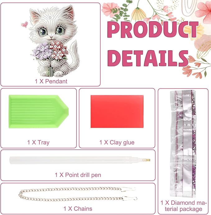 DOMROM Cat Diamond Art Hanging Kits for Kids Beginners, Special Shaped Crystal Diamond Painting Cat Pendant, DIY Diamond Art Suncatchers Animal for Home Garden Wall Decor Gift
