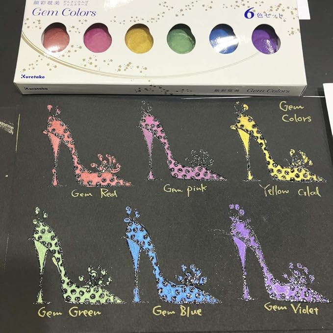 Kuretake GANSAI TAMBI GEM COLORS, 6 colors set, Watercolor paint for Professional, for artists and crafters,Illustrations, Drawing, Lettering, Made in Japan