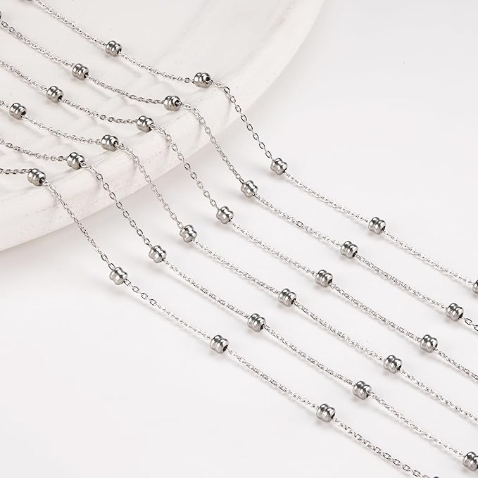 Kyutong 16.4 Feet Silver Stainless Steel Necklace Chain Spool Irregular Beaded Chains for Jewelry Making with Jump Rings Lobster Clasps Supplies for Crafting