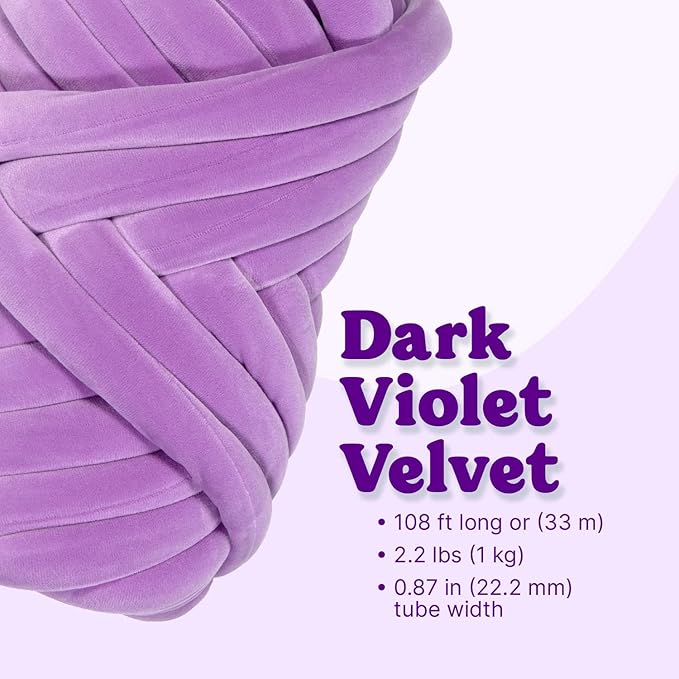 Ultra Soft 2.2 LBS (1kg) Chunky Yarn for Hand Knitting, Lush Velvet Fabric Tube Yarn to Make Handbags, Pillows, Blankets, Crafts (Dark Violet)