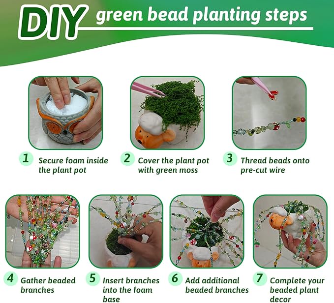 YLINKZORMA Green Glass Beads Plant Kit, Flower, Leaf, Crystal, Forever Plant Beads for Jewelry Making, Beaded Plant Crafting & DIY Handicrafts, Gift for Plants Enthusiasts