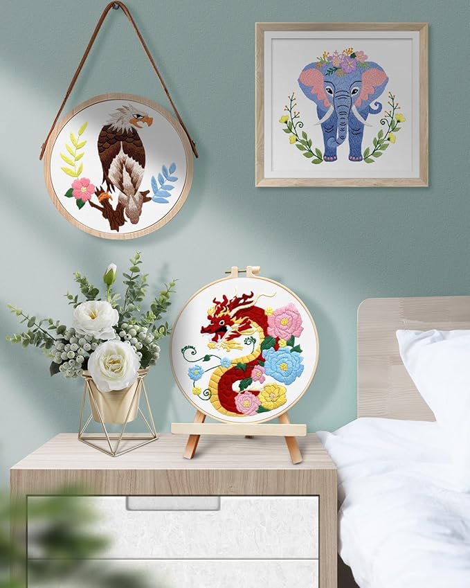 TINDTOP Embroidery Kit for Beginners Adult, Elephant Embroidery Kit for Beginners Include Embroidery Cloth Hoops Threads for Craft Lover Hand Stitch with Embroidery Skill Techniques