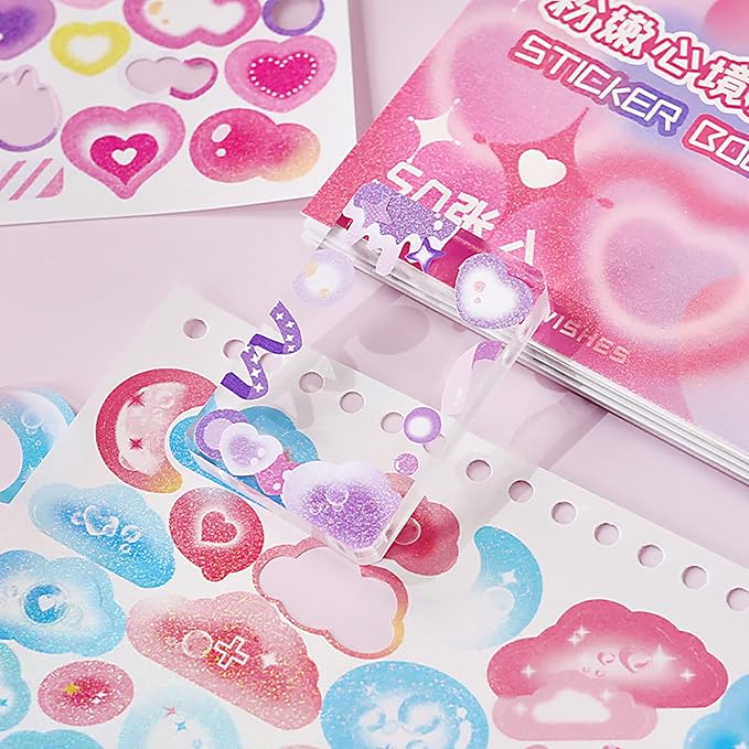 DAPUTOU 2300PCS Scrapbook Stickers Cute Butterfly Stars Heart Stickers Self Adhesive Korean Bows Ribbons Stickers Book for Kids Girls Boys Aesthetic Craft Scrapbooking Junk Journal Diary 50-Page