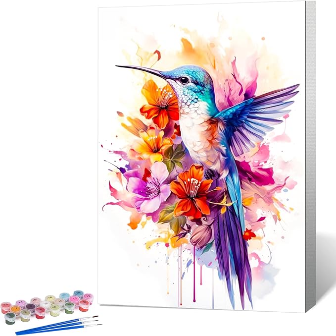 Framed Paint by Numbers Kit for Adults Beginner Hummingbird, Adult Paint by Number Kits on Canvas Framed Bird, DIY Acrylic Oil Painting by Numbers with Frame, Perfect for Home Decor Gift 8 X 12 Inch