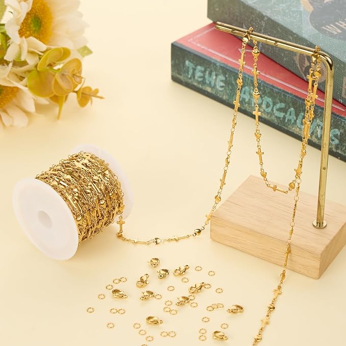 13 Feet Gold Stainless Steel Chain Bulk for Jewelry Making Cross Heart Jewelry Making Chains Supplies