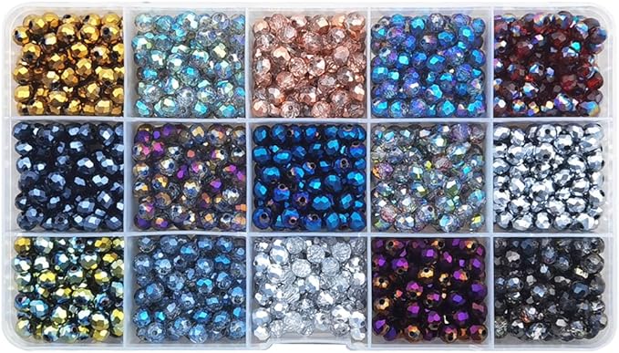 INSPIRELLE 1200pcs 6mm Multicolor Electroplate Rondelle Glass Beads for Jewelry Making Faceted Briolette Shape Crytal Spacer Beads Assortments Supplies for Bracelet Necklace with Storage Box