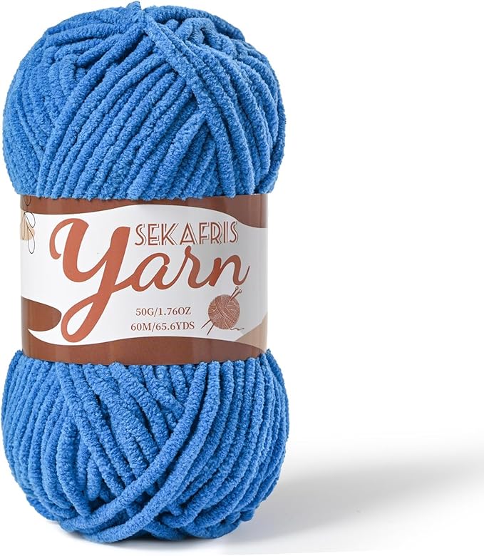 Fluffy Velvet Yarn for Crocheting，Baby Blanket Yarn for Crocheting Soft，50g(65.6yds) Amigurumi Yarns，Plush Chenille Crochet Yarns，Puzzle Yarn for Crochet Weaving Craft(Blue)