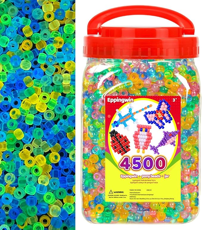 eppingwin 4500pcs wholesale large pony beads (6x9 mm) bucket, easy storage kandi bead bulk for halloween christmas, beads for jewelry making crafts (glow in the dark)