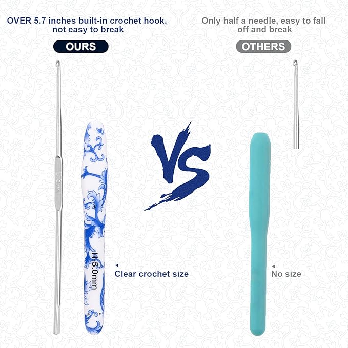 BCMRUN 5 mm(H) Crochet Hook, Ergonomic Handle for Arthritic Hands, Soft Rubber Grip Extra Long  Knitting Needles for Beginners and Knitting Crocheting Yarn (5.0mm-H)