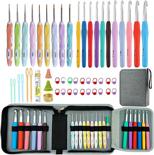 Mdoker 21 Sizes Crochet Hooks Set,Ergonomic Crochet Hook with Case for Arthritic Hands,Complete Crochet Set for Beginners & Lovers(0.8mm-10mm)