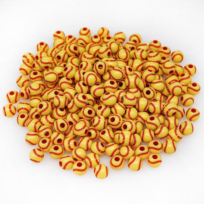 200+ pcs Softball Beads Sport Bulk Kandi Bead for Jewelry Making, Bracelet Keychain Becklace Charm Baseball Beads Kit (Softball)