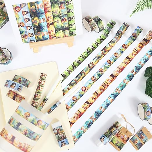 Cute Washi Tape Set,12 Rolls Kawaii Animals Decorative Tape Masking Washi Tape for Journaling Supplies, Scrapbooking, DIY Arts & Crafts, Gift Wrapping